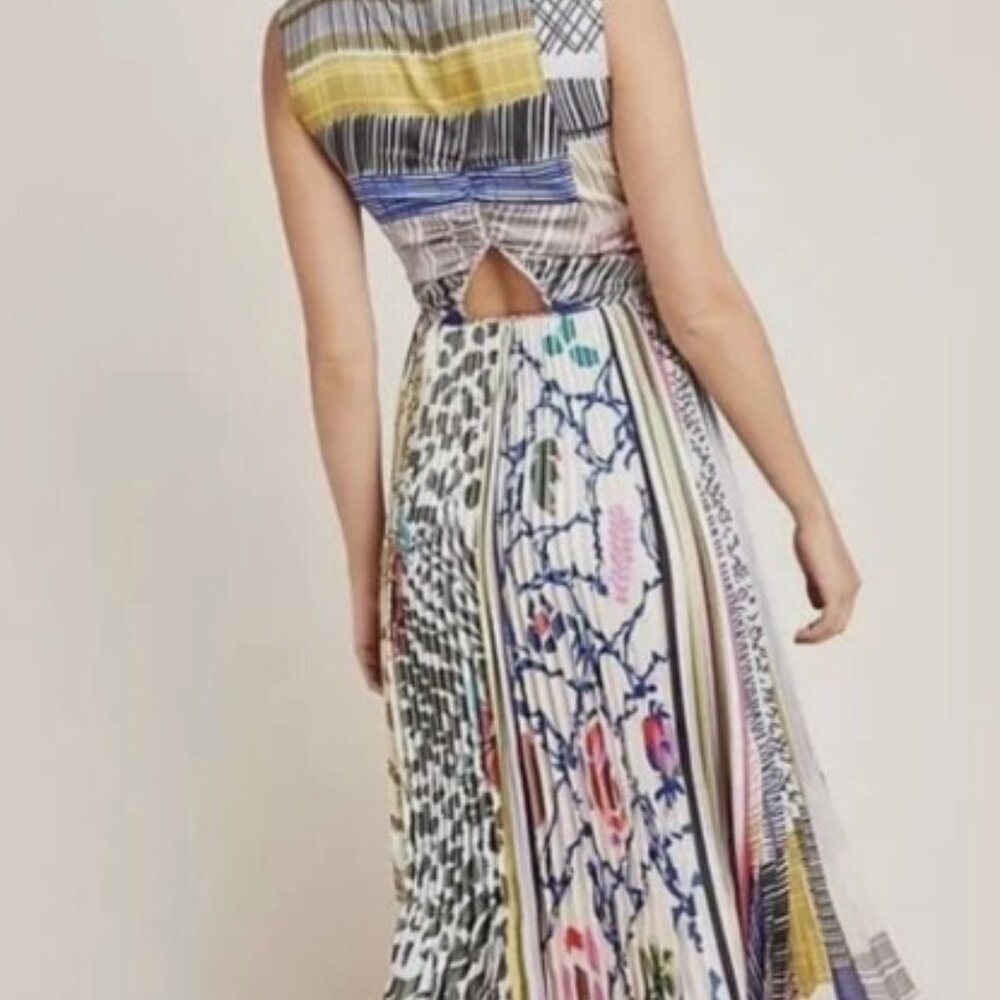 Anthropologie Multicolor Patchwork V-Neck Midi Dress. Geisha Design. NWT - Picture 3 of 10